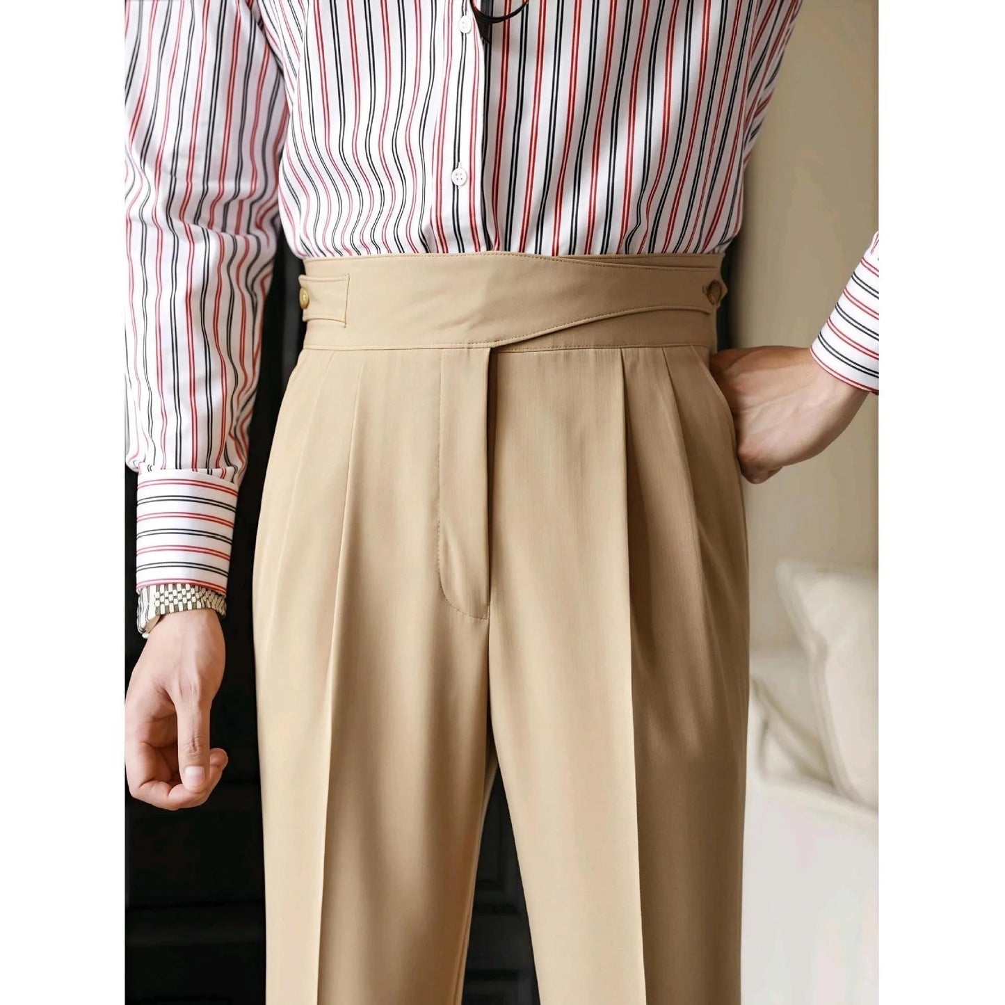 2025 Men's Stand Pocket Fashion Naple Pants Solid White Khaki Trouser Mens Elegant Straight Pants Male Ankle-Length Bottoms New Hussaynce