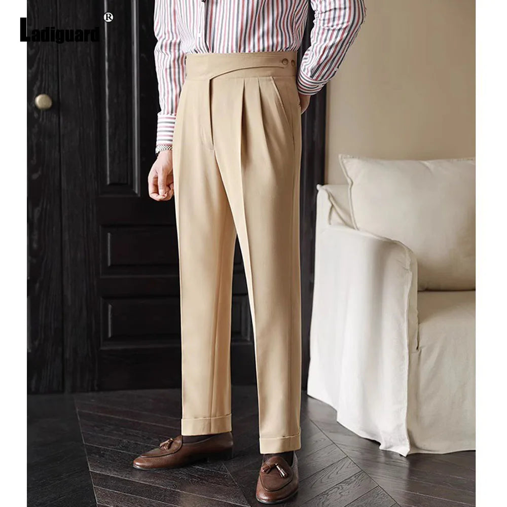 2025 Men's Stand Pocket Fashion Naple Pants Solid White Khaki Trouser Mens Elegant Straight Pants Male Ankle-Length Bottoms New Hussaynce