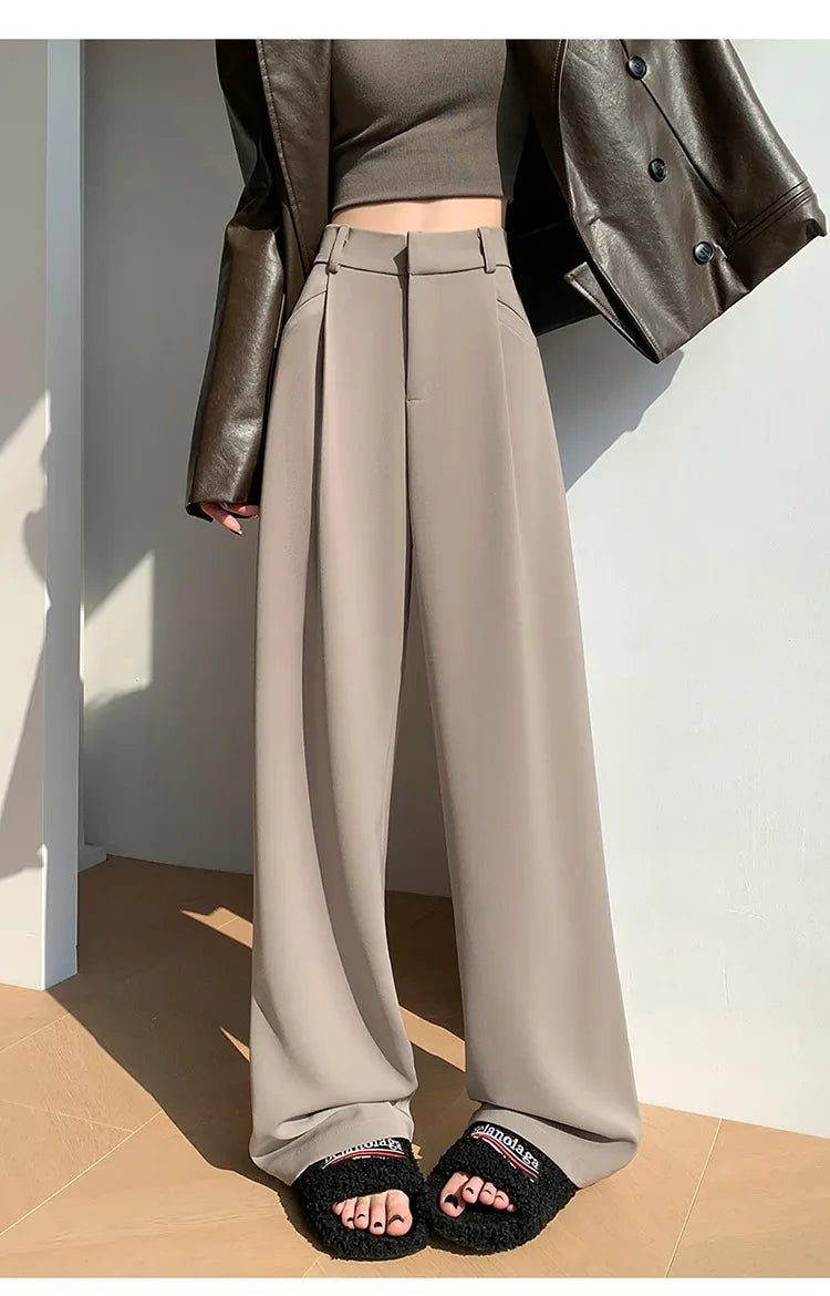 High Waist Wide Leg Straight Casual Pants Spring New Style Women's Suit Pants Floor Length Trousers Comfortable Fit Long Trouser Hussaynce