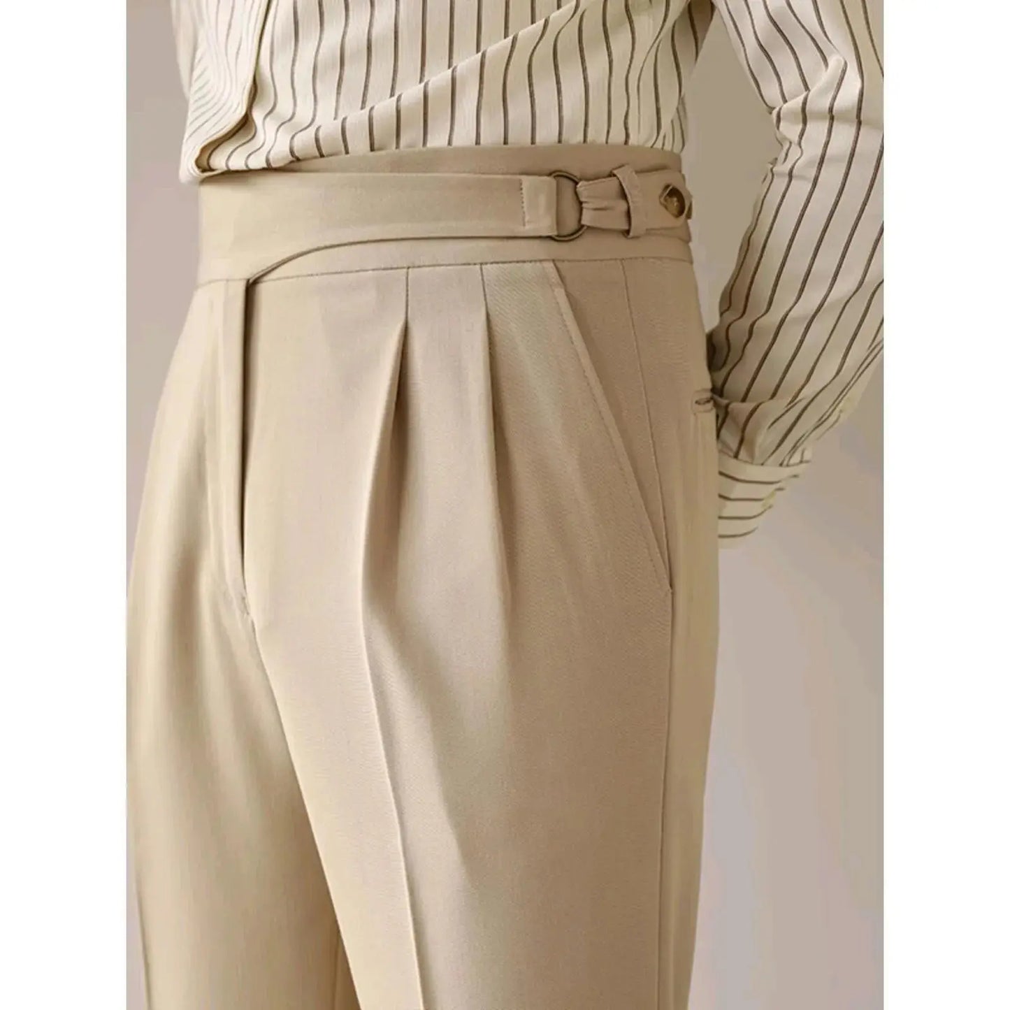 British High Waist Men Pants Luxury Retro Business Casual Naples Straight Trousers Green Blue Khaki Elegant Male Long Trousers Hussaynce