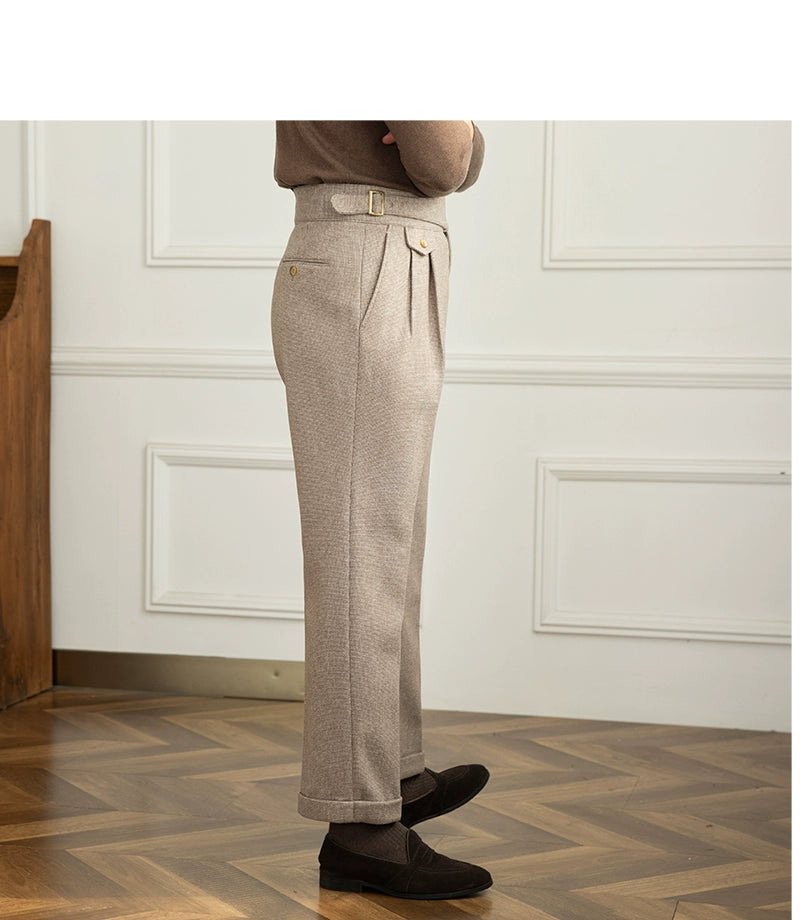 Deer Sanxian Business Gurkha Casual High Waist Straight Pants Commuter Autumn and Winter Warm Retro Straight Pants Men Hussaynce
