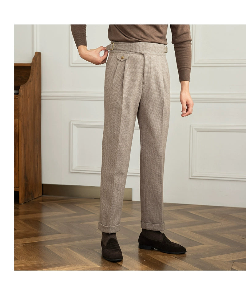 Deer Sanxian Business Gurkha Casual High Waist Straight Pants Commuter Autumn and Winter Warm Retro Straight Pants Men Hussaynce