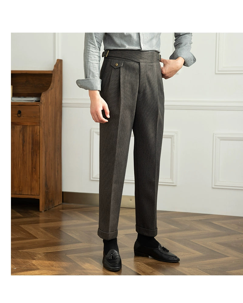 Deer Sanxian Business Gurkha Casual High Waist Straight Pants Commuter Autumn and Winter Warm Retro Straight Pants Men Hussaynce