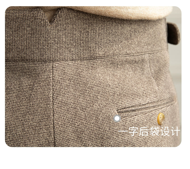 Deer Sanxian Business Gurkha Casual High Waist Straight Pants Commuter Autumn and Winter Warm Retro Straight Pants Men Hussaynce