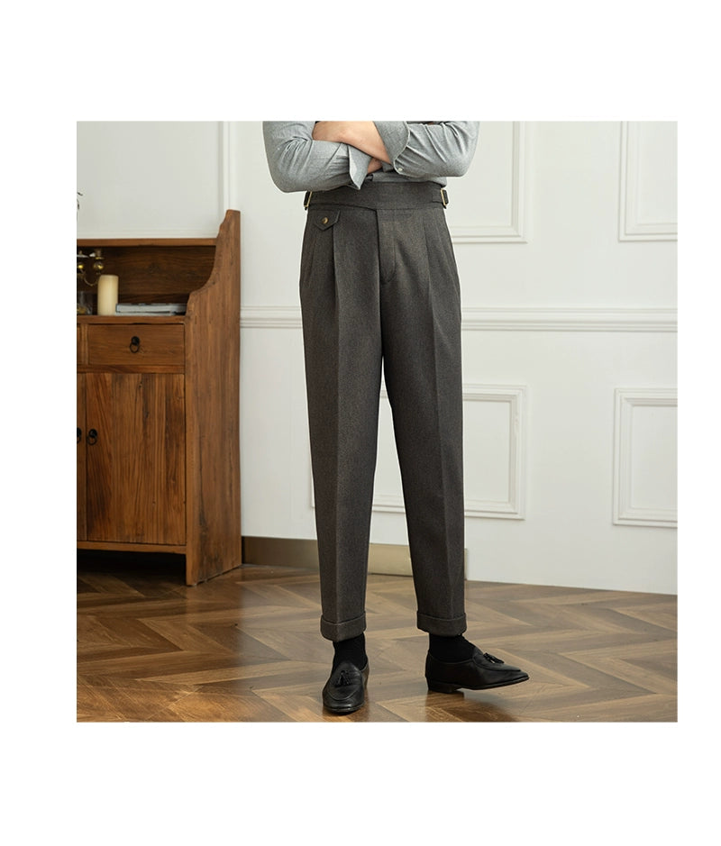 Deer Sanxian Business Gurkha Casual High Waist Straight Pants Commuter Autumn and Winter Warm Retro Straight Pants Men Hussaynce