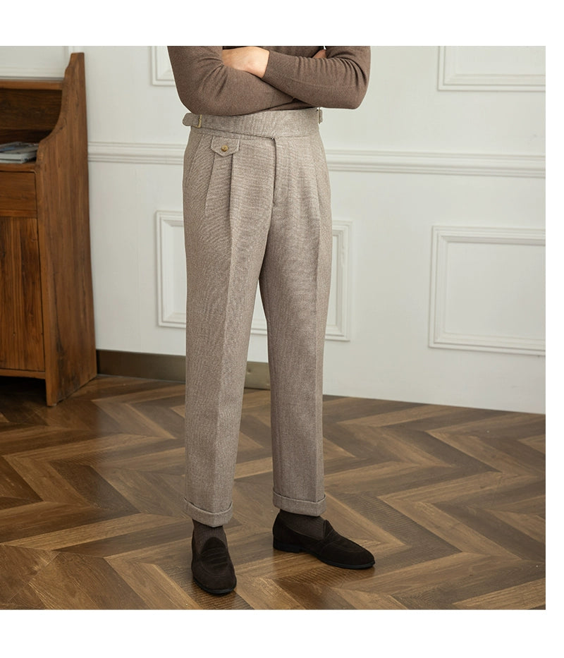 Deer Sanxian Business Gurkha Casual High Waist Straight Pants Commuter Autumn and Winter Warm Retro Straight Pants Men Hussaynce