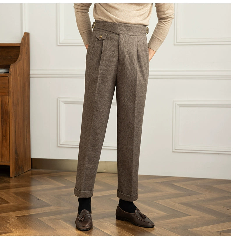 Deer Sanxian Business Gurkha Casual High Waist Straight Pants Commuter Autumn and Winter Warm Retro Straight Pants Men Hussaynce