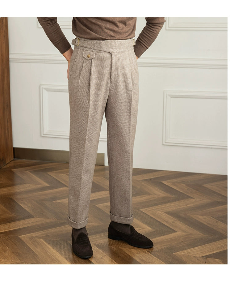 Deer Sanxian Business Gurkha Casual High Waist Straight Pants Commuter Autumn and Winter Warm Retro Straight Pants Men Hussaynce