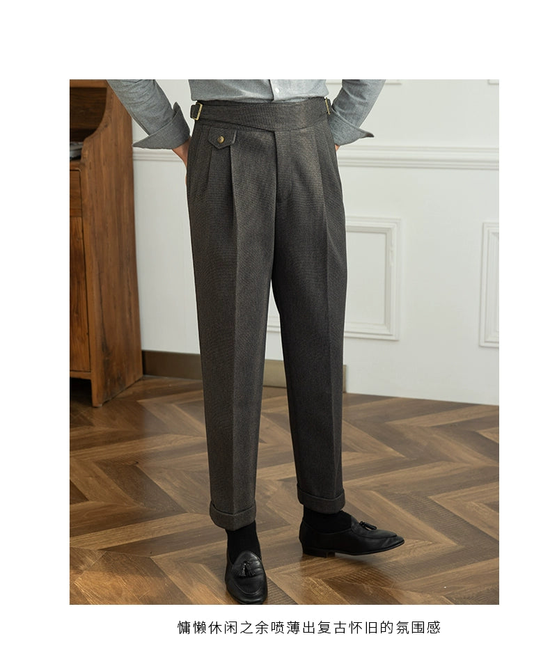 Deer Sanxian Business Gurkha Casual High Waist Straight Pants Commuter Autumn and Winter Warm Retro Straight Pants Men Hussaynce