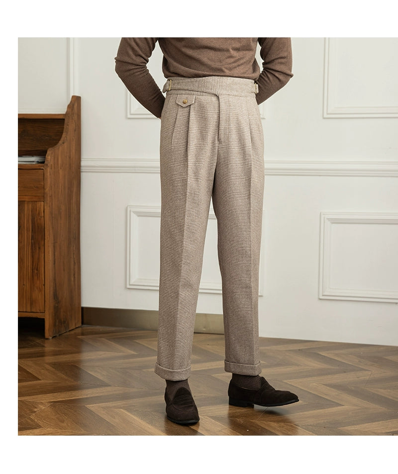 Deer Sanxian Business Gurkha Casual High Waist Straight Pants Commuter Autumn and Winter Warm Retro Straight Pants Men Hussaynce