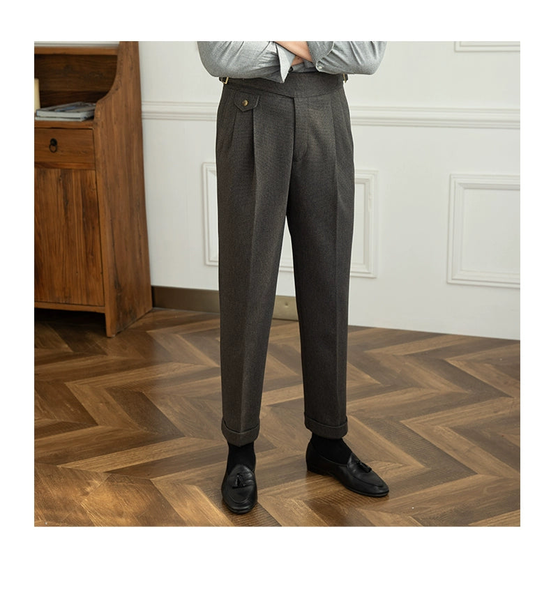 Deer Sanxian Business Gurkha Casual High Waist Straight Pants Commuter Autumn and Winter Warm Retro Straight Pants Men Hussaynce
