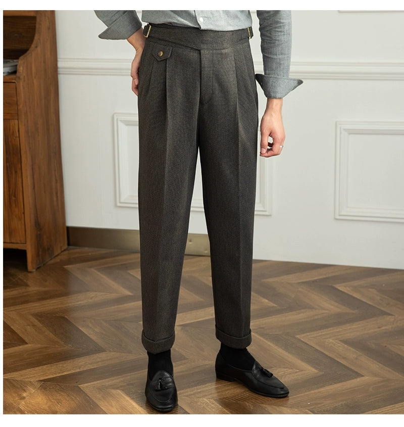 Deer Sanxian Business Gurkha Casual High Waist Straight Pants Commuter Autumn and Winter Warm Retro Straight Pants Men Hussaynce