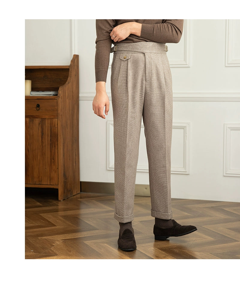 Deer Sanxian Business Gurkha Casual High Waist Straight Pants Commuter Autumn and Winter Warm Retro Straight Pants Men Hussaynce