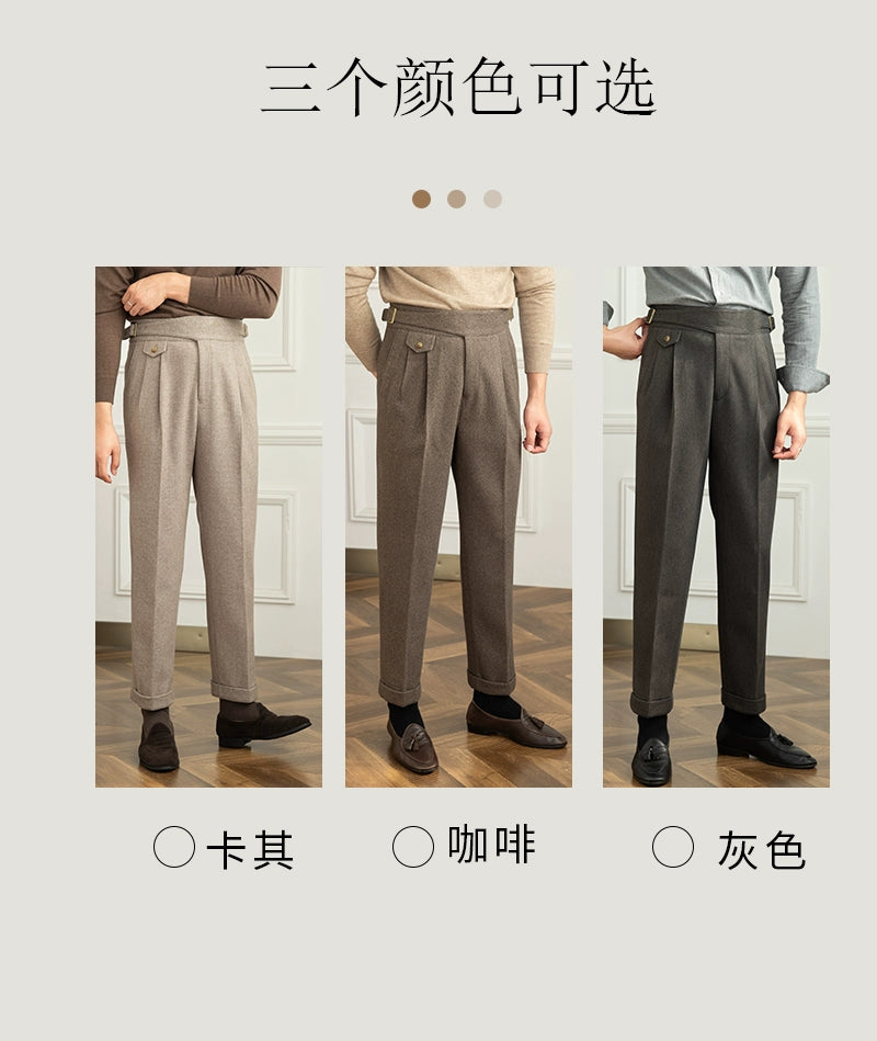Deer Sanxian Business Gurkha Casual High Waist Straight Pants Commuter Autumn and Winter Warm Retro Straight Pants Men Hussaynce