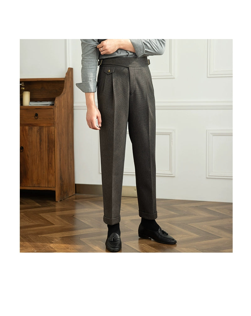 Deer Sanxian Business Gurkha Casual High Waist Straight Pants Commuter Autumn and Winter Warm Retro Straight Pants Men Hussaynce