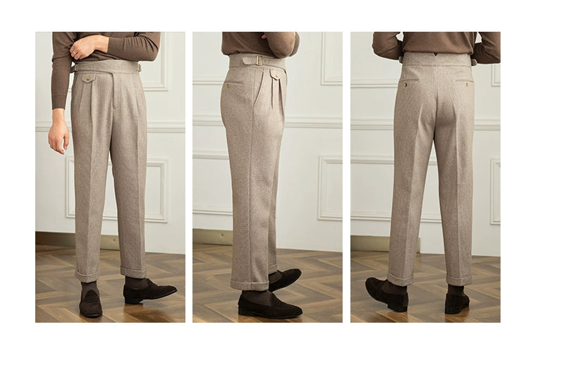 Deer Sanxian Business Gurkha Casual High Waist Straight Pants Commuter Autumn and Winter Warm Retro Straight Pants Men Hussaynce