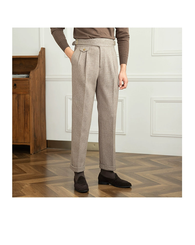 Deer Sanxian Business Gurkha Casual High Waist Straight Pants Commuter Autumn and Winter Warm Retro Straight Pants Men Hussaynce