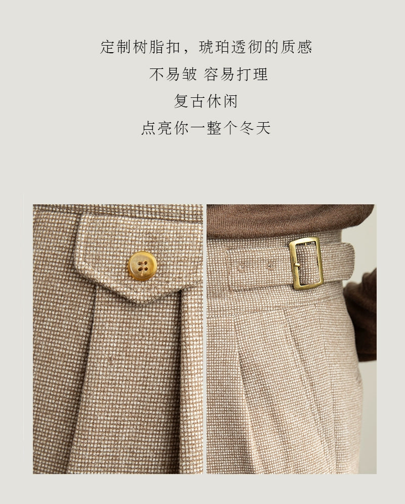 Deer Sanxian Business Gurkha Casual High Waist Straight Pants Commuter Autumn and Winter Warm Retro Straight Pants Men Hussaynce