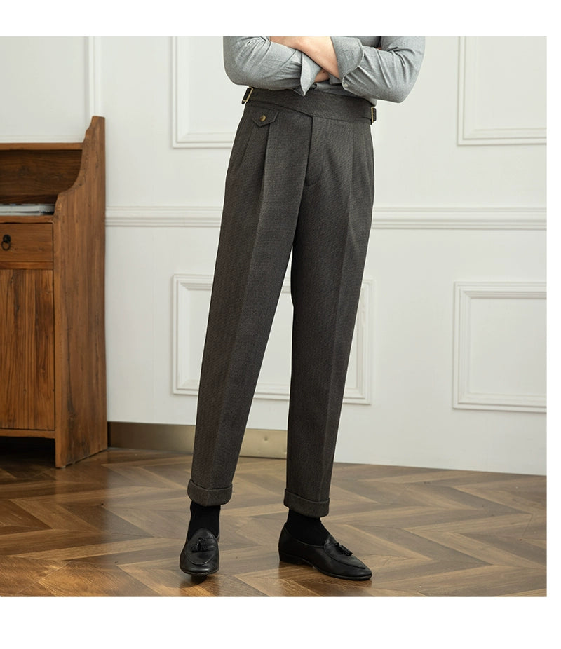 Deer Sanxian Business Gurkha Casual High Waist Straight Pants Commuter Autumn and Winter Warm Retro Straight Pants Men Hussaynce