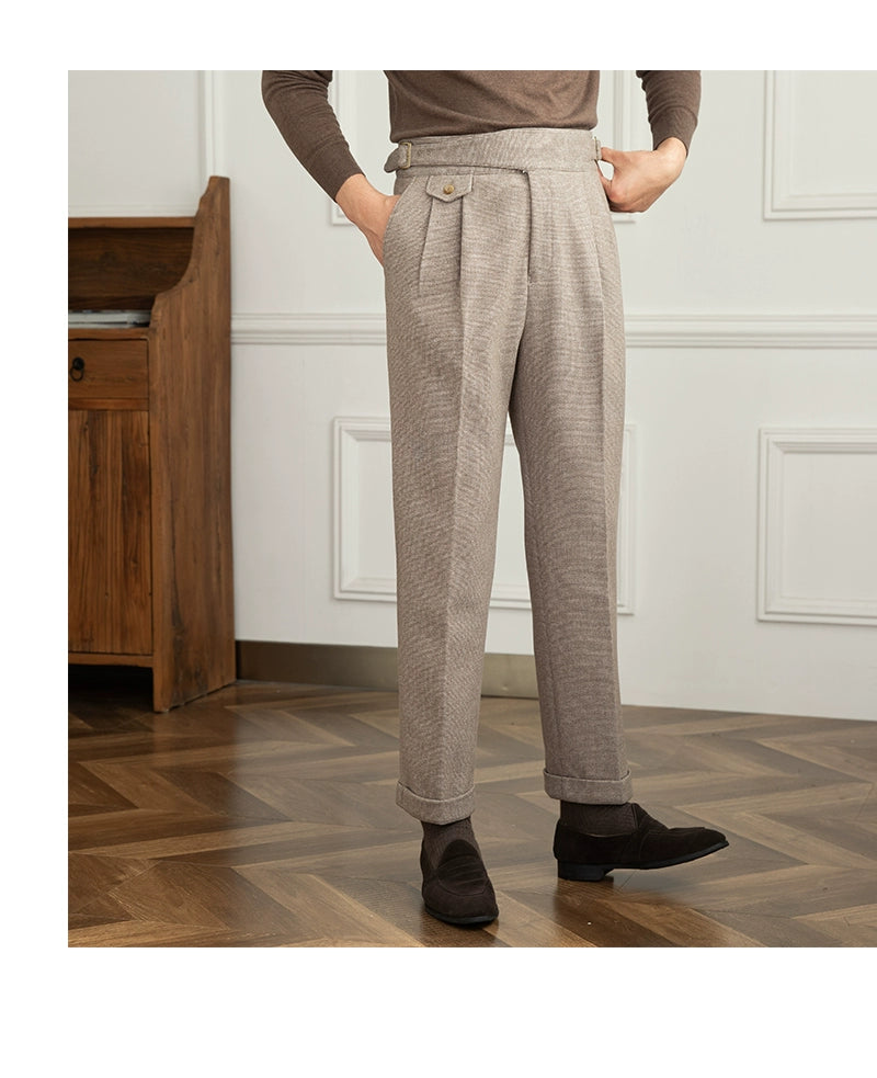 Deer Sanxian Business Gurkha Casual High Waist Straight Pants Commuter Autumn and Winter Warm Retro Straight Pants Men Hussaynce