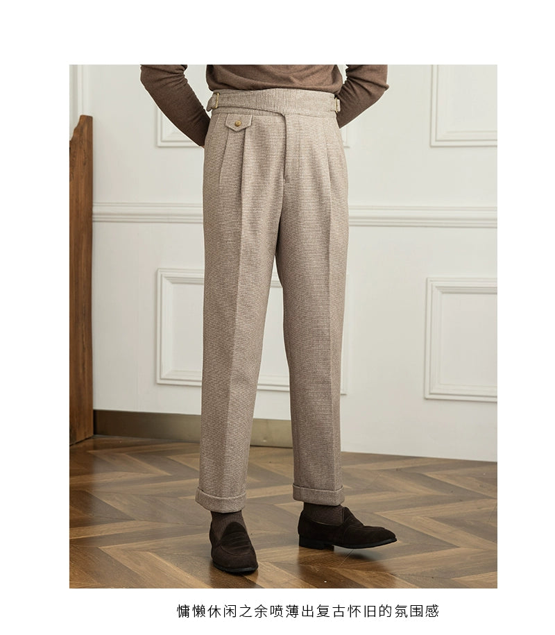 Deer Sanxian Business Gurkha Casual High Waist Straight Pants Commuter Autumn and Winter Warm Retro Straight Pants Men Hussaynce