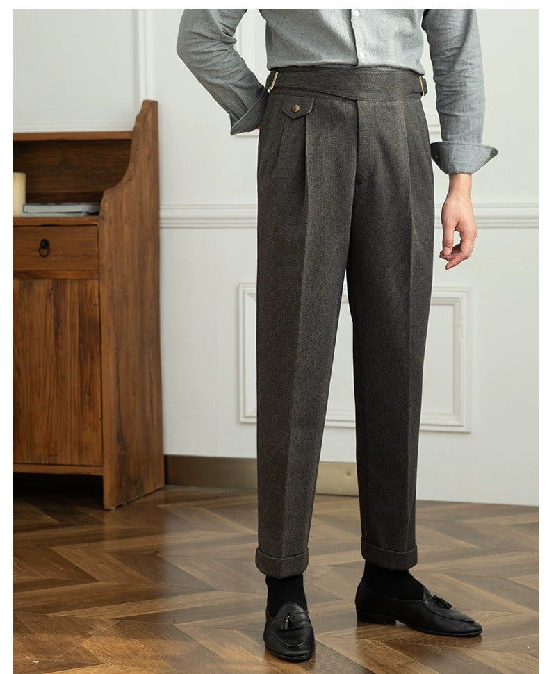Deer Sanxian Business Gurkha Casual High Waist Straight Pants Commuter Autumn and Winter Warm Retro Straight Pants Men Hussaynce