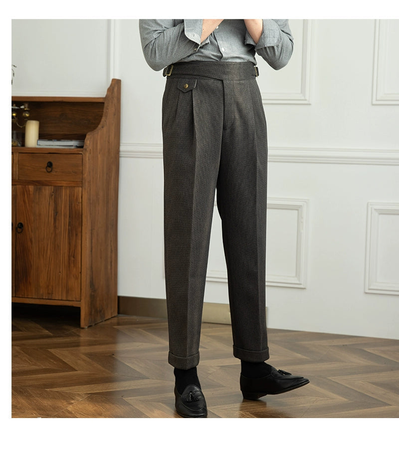 Deer Sanxian Business Gurkha Casual High Waist Straight Pants Commuter Autumn and Winter Warm Retro Straight Pants Men Hussaynce