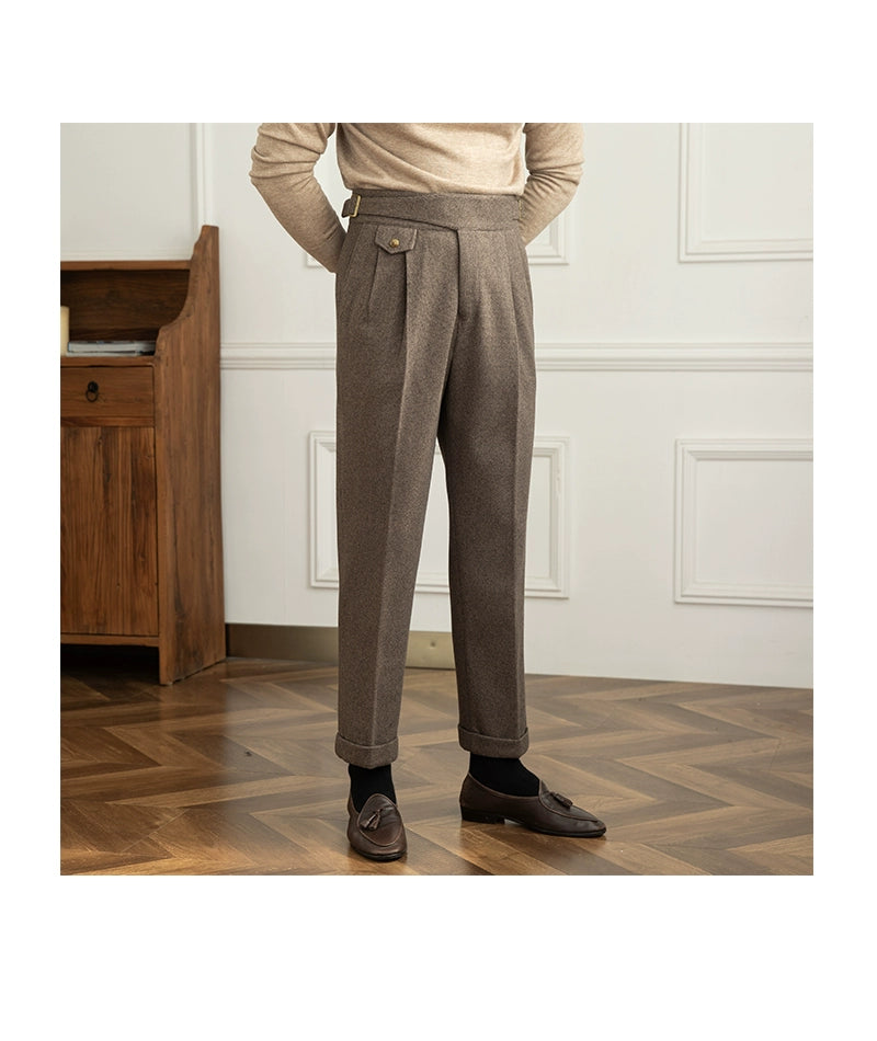 Deer Sanxian Business Gurkha Casual High Waist Straight Pants Commuter Autumn and Winter Warm Retro Straight Pants Men Hussaynce