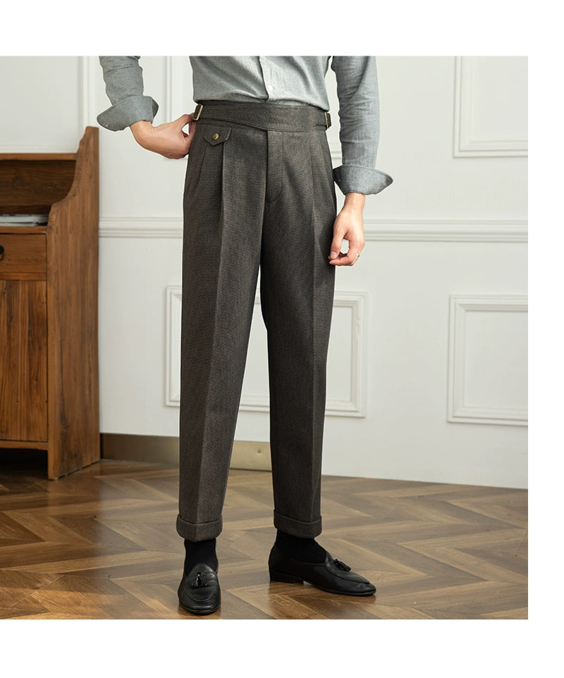 Deer Sanxian Business Gurkha Casual High Waist Straight Pants Commuter Autumn and Winter Warm Retro Straight Pants Men Hussaynce