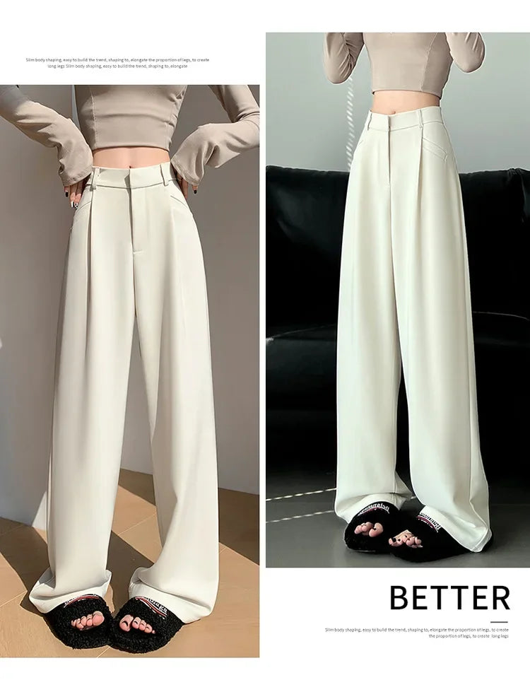 High Waist Wide Leg Straight Casual Pants Spring New Style Women's Suit Pants Floor Length Trousers Comfortable Fit Long Trouser Hussaynce