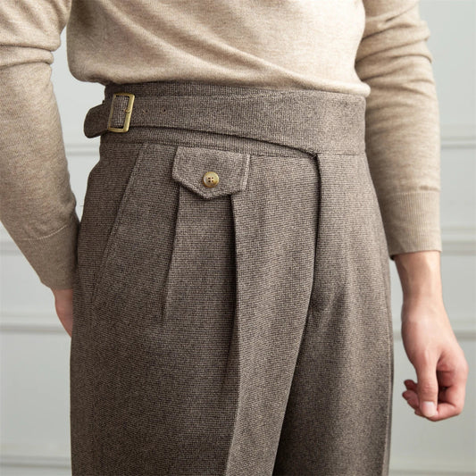 Deer Sanxian Business Gurkha Casual High Waist Straight Pants Commuter Autumn and Winter Warm Retro Straight Pants Men Hussaynce