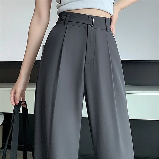 Seoulish Summer Women's Casual Pants Wide Leg Pants Elegant Office Lady 2024 New Solid Color High Waist Loose Trousers Female Hussaynce