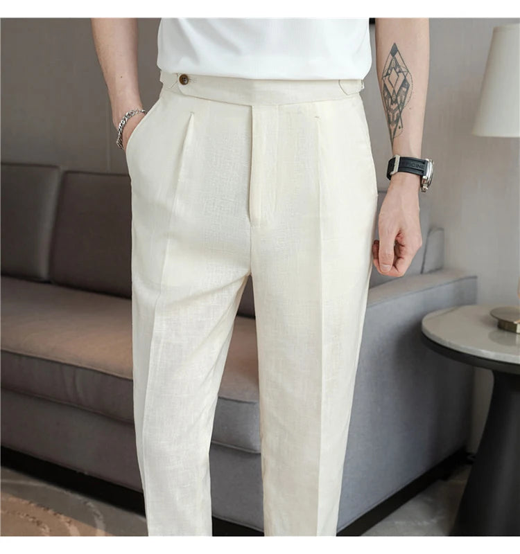 90% Linen 10% Cotton 2024 Suit Pants Naples Breathable Casual Pants Men's Height Suit Pant M-3XL Men's Straight Pants
