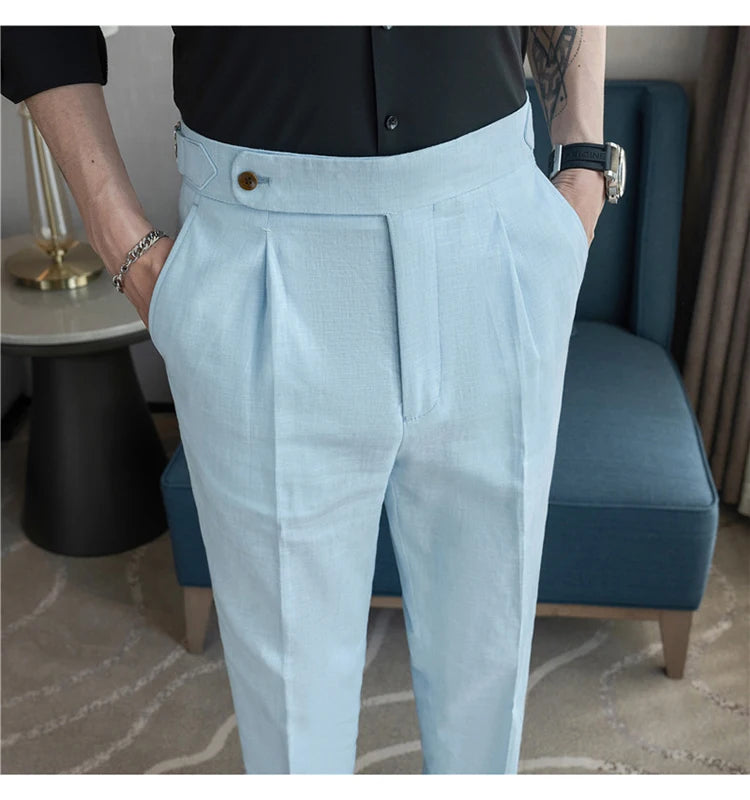 90% Linen 10% Cotton 2024 Suit Pants Naples Breathable Casual Pants Men's Height Suit Pant M-3XL Men's Straight Pants