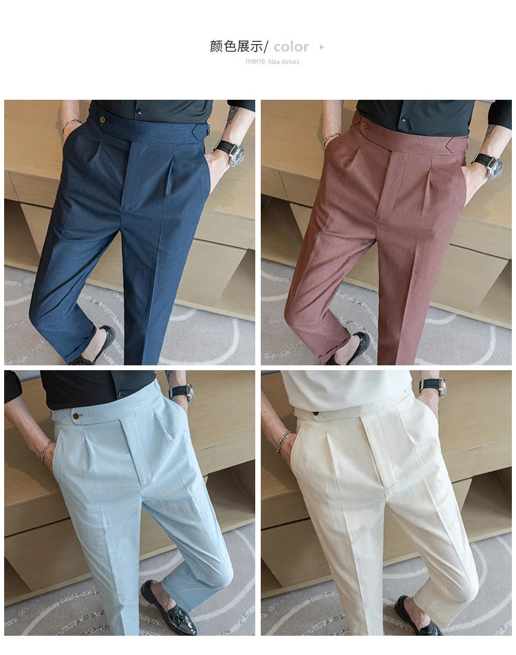 90% Linen 10% Cotton 2024 Suit Pants Naples Breathable Casual Pants Men's Height Suit Pant M-3XL Men's Straight Pants