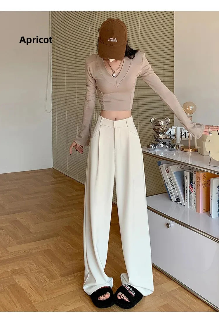 High Waist Wide Leg Straight Casual Pants Spring New Style Women's Suit Pants Floor Length Trousers Comfortable Fit Long Trouser Hussaynce