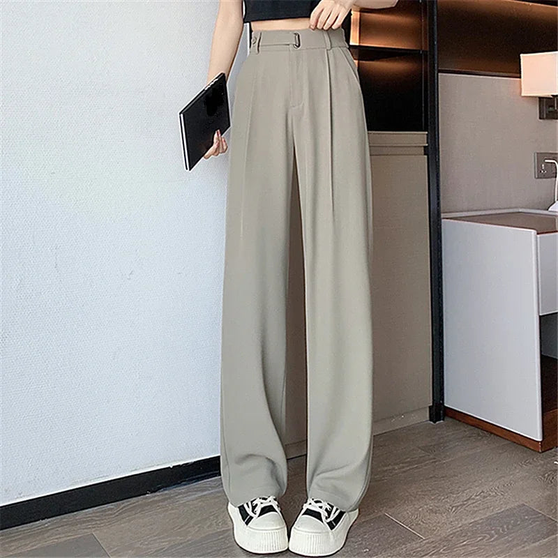 Seoulish Summer Women's Casual Pants Wide Leg Pants Elegant Office Lady 2024 New Solid Color High Waist Loose Trousers Female Hussaynce