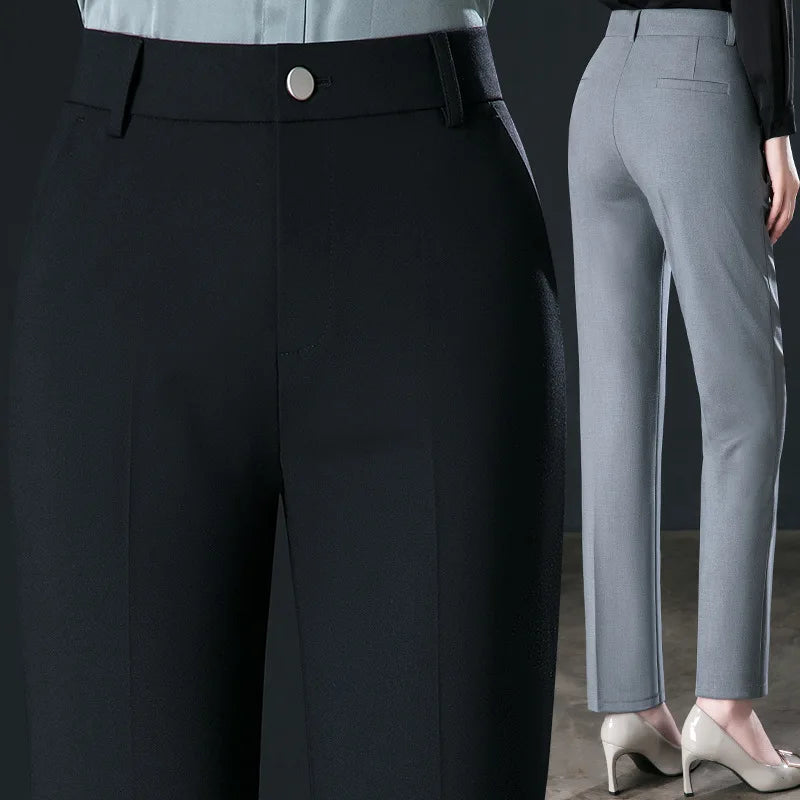Fashion Women's Suit Pants Black Gray Khaki Pantalones Spring and Autumn Female Slim Trousers 26 27 28 29 30 31 32 33 Hussaynce