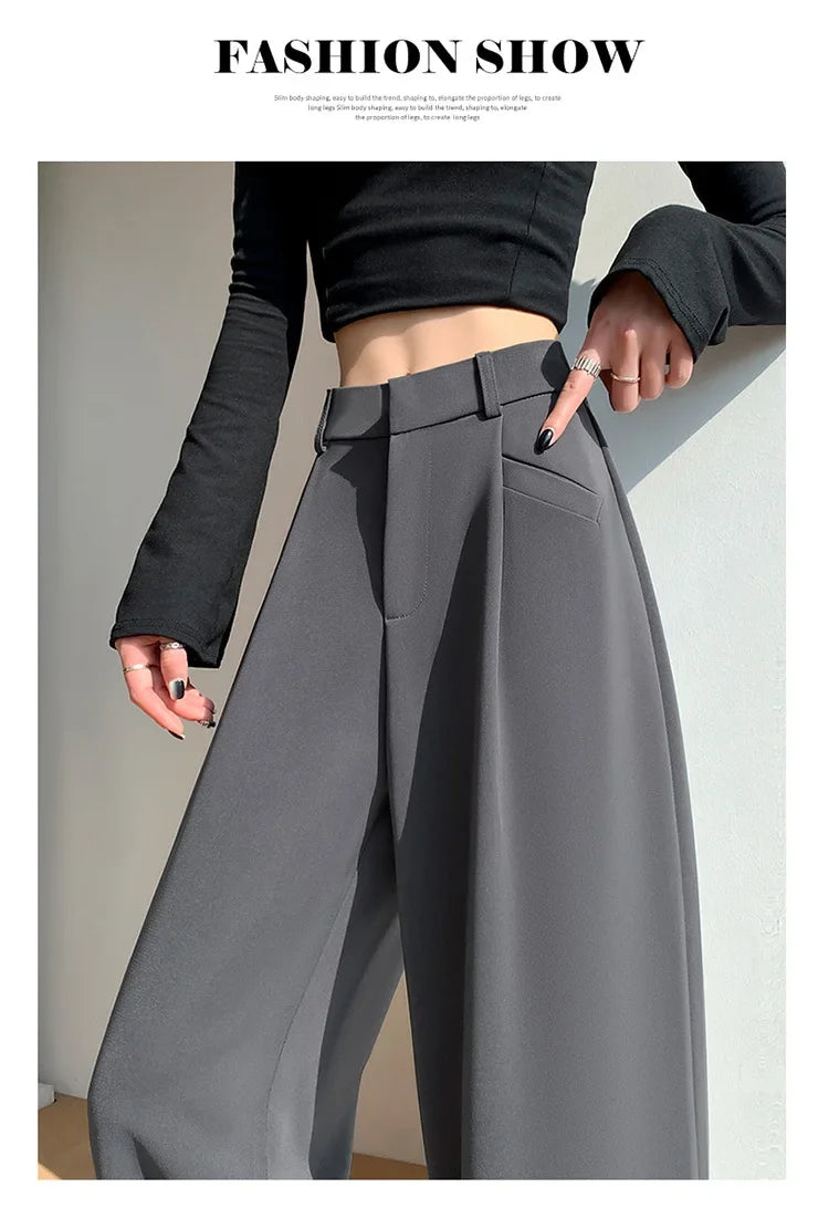 High Waist Wide Leg Straight Casual Pants Spring New Style Women's Suit Pants Floor Length Trousers Comfortable Fit Long Trouser Hussaynce
