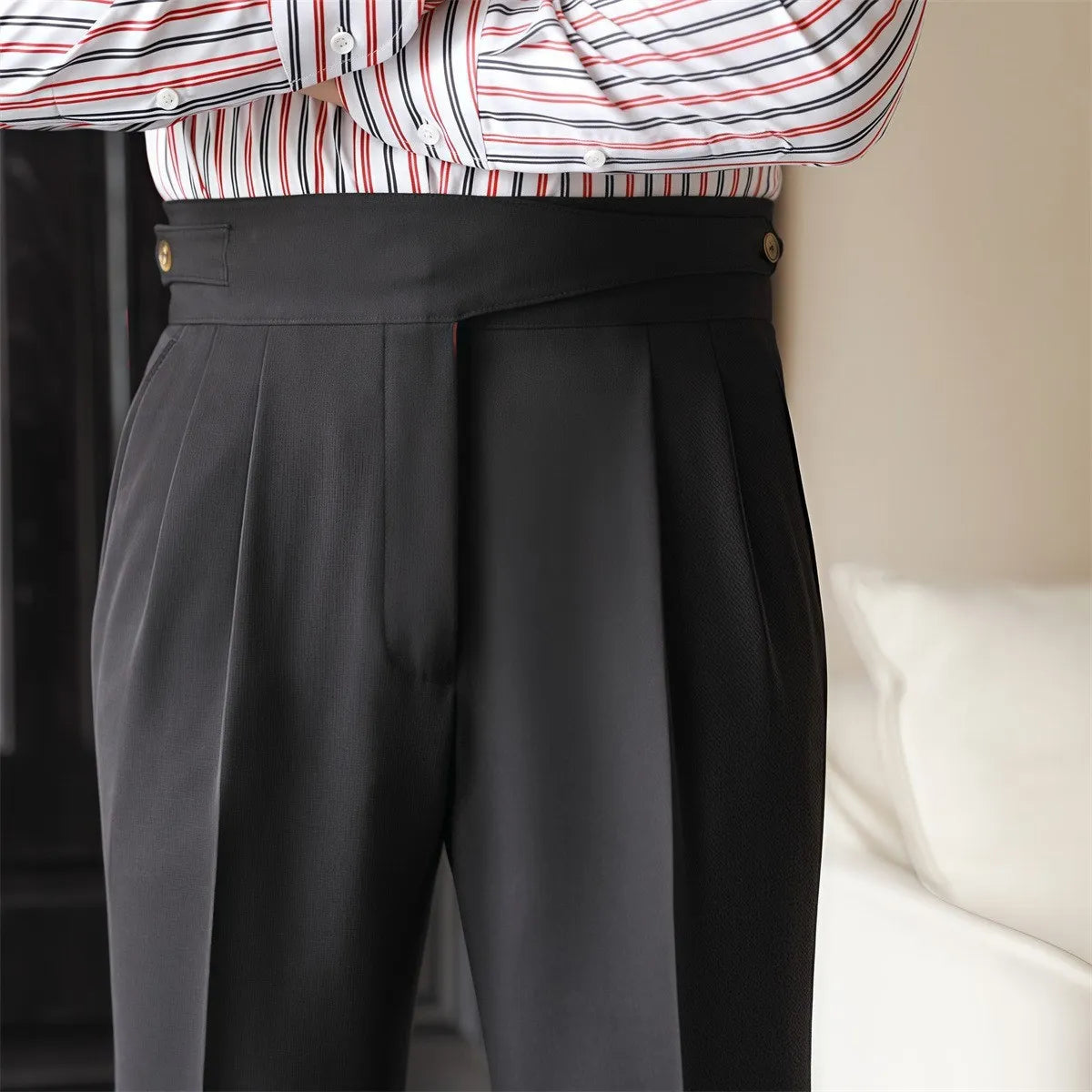 2025 Men's Stand Pocket Fashion Naple Pants Solid White Khaki Trouser Mens Elegant Straight Pants Male Ankle-Length Bottoms New Hussaynce