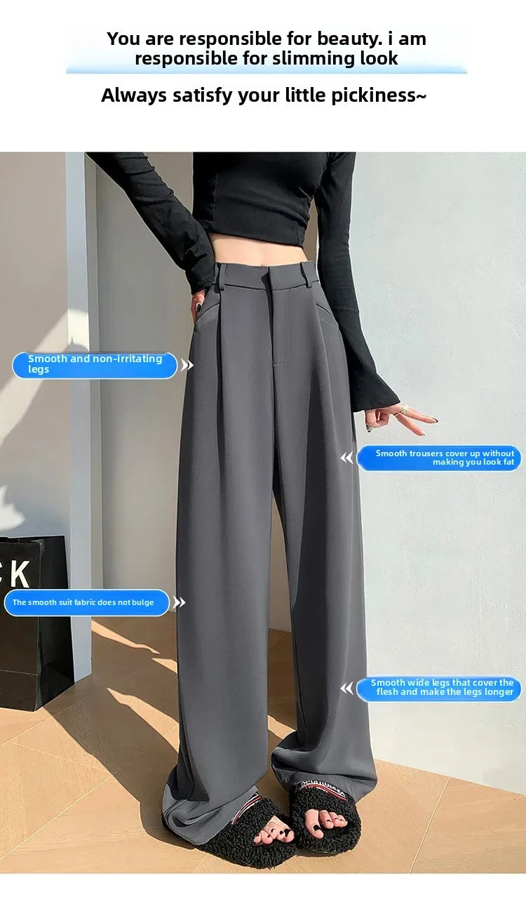 High Waist Wide Leg Straight Casual Pants Spring New Style Women's Suit Pants Floor Length Trousers Comfortable Fit Long Trouser Hussaynce
