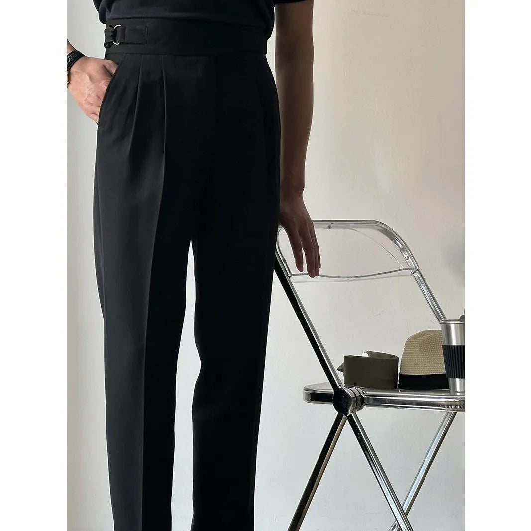 British High Waist Men Pants Luxury Retro Business Casual Naples Straight Trousers Green Blue Khaki Elegant Male Long Trousers