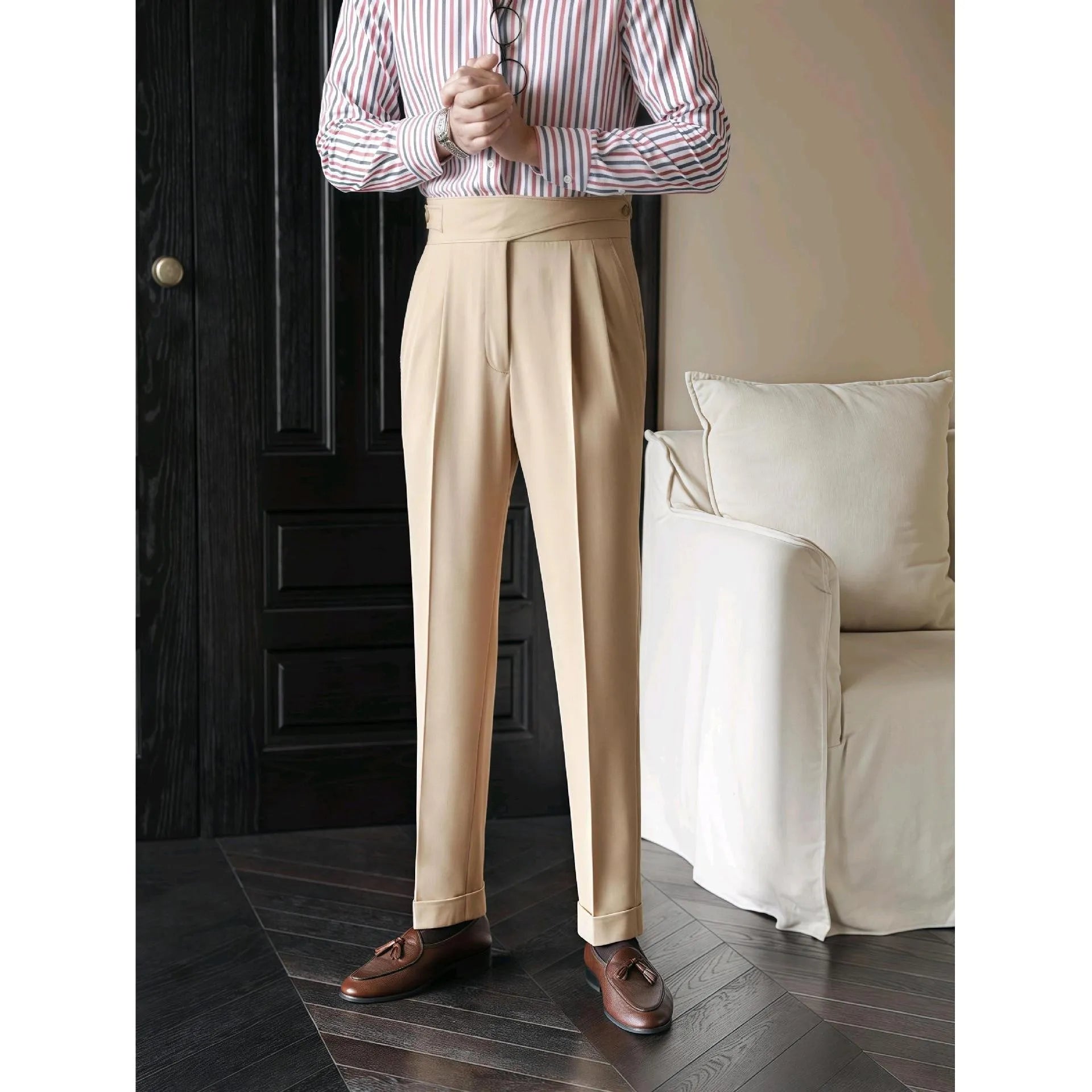 2025 Men's Stand Pocket Fashion Naple Pants Solid White Khaki Trouser Mens Elegant Straight Pants Male Ankle-Length Bottoms New Hussaynce