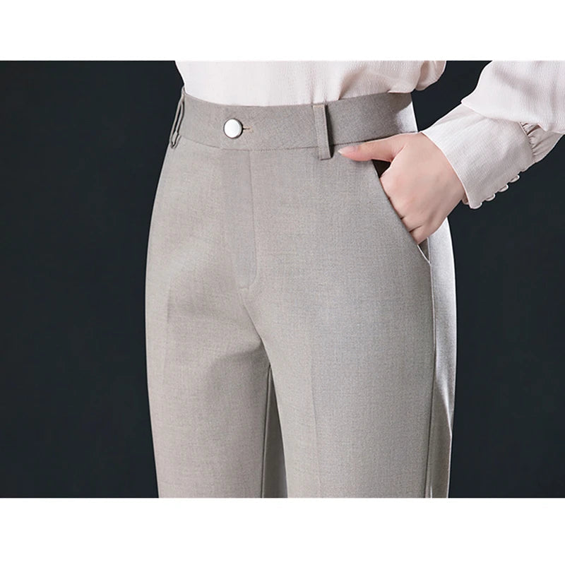 Fashion Women's Suit Pants Black Gray Khaki Pantalones Spring and Autumn Female Slim Trousers 26 27 28 29 30 31 32 33 Hussaynce