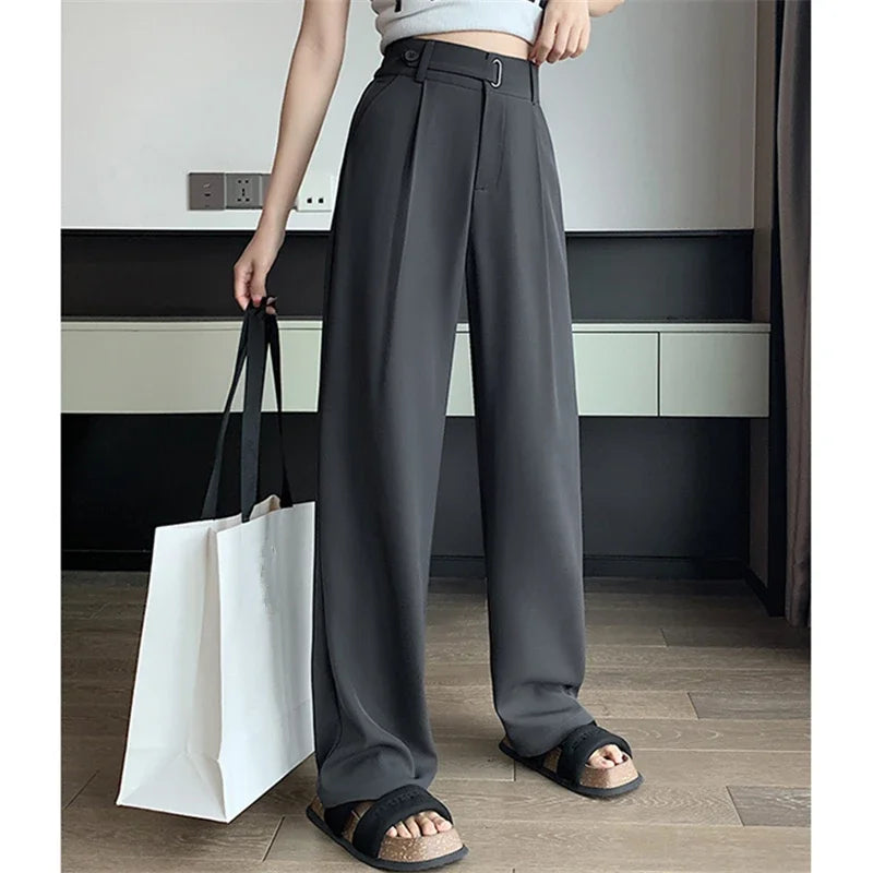 Seoulish Summer Women's Casual Pants Wide Leg Pants Elegant Office Lady 2024 New Solid Color High Waist Loose Trousers Female Hussaynce