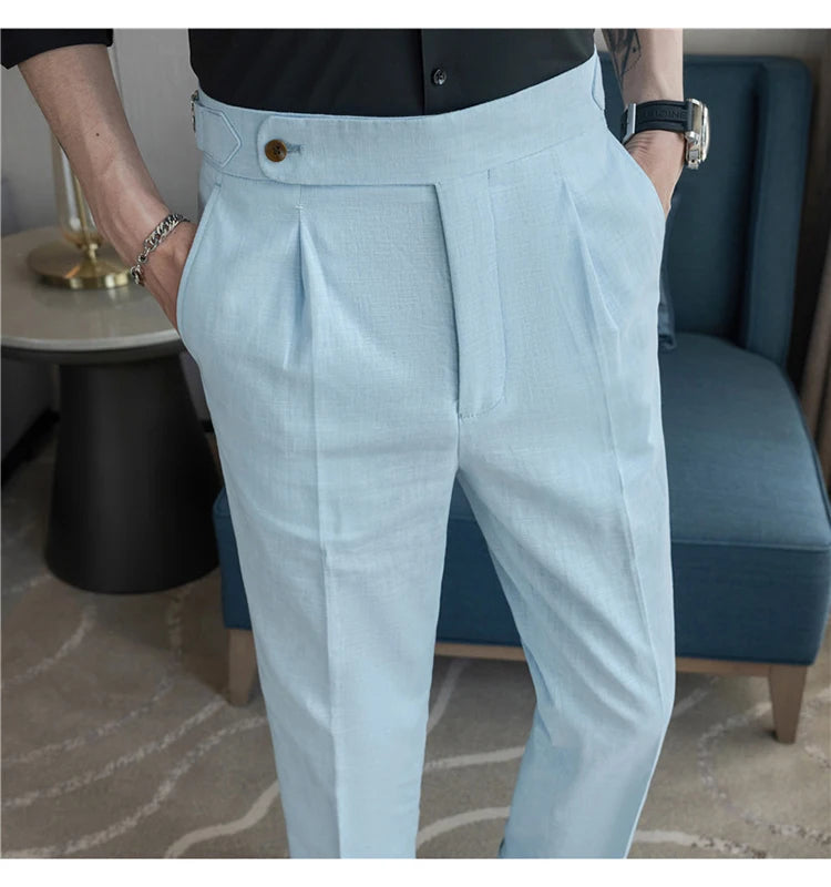 90% Linen 10% Cotton 2024 Suit Pants Naples Breathable Casual Pants Men's Height Suit Pant M-3XL Men's Straight Pants