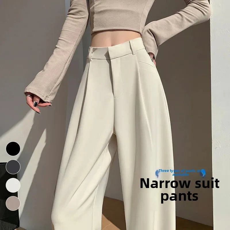 High Waist Wide Leg Straight Casual Pants Spring New Style Women's Suit Pants Floor Length Trousers Comfortable Fit Long Trouser Hussaynce