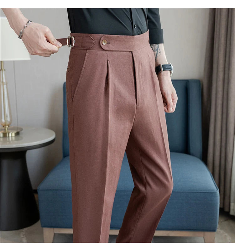 90% Linen 10% Cotton 2024 Suit Pants Naples Breathable Casual Pants Men's Height Suit Pant M-3XL Men's Straight Pants