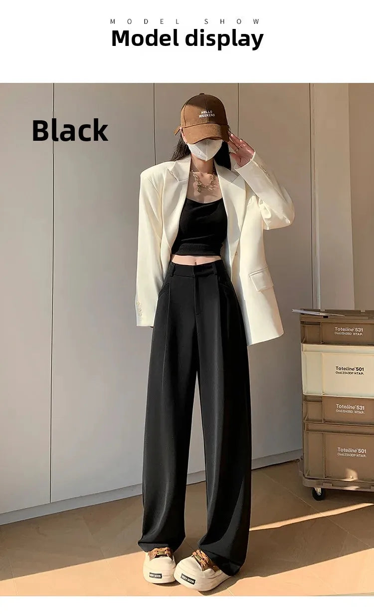 High Waist Wide Leg Straight Casual Pants Spring New Style Women's Suit Pants Floor Length Trousers Comfortable Fit Long Trouser Hussaynce