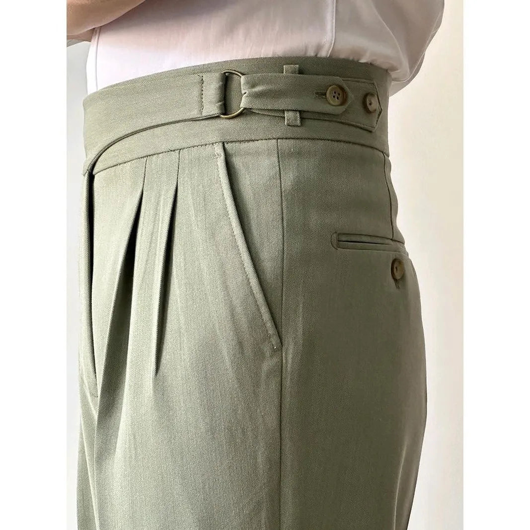 British High Waist Men Pants Luxury Retro Business Casual Naples Straight Trousers Green Blue Khaki Elegant Male Long Trousers